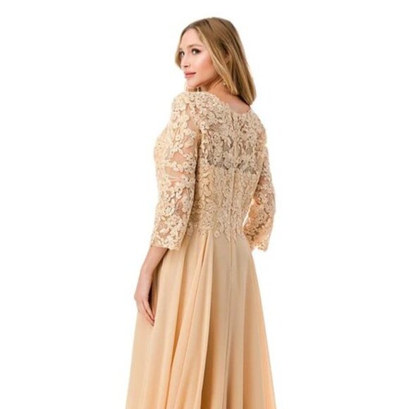 New A-Line Formal Floral Lace Embellished MOB Maxi Gown w/ 3/4 Sleeves TC M2758Q - Picture 6 of 8